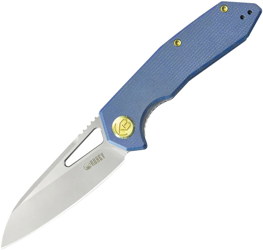 Kubey Vagrant Liner Lock Knife Blue Micarta (3.2" Bead Blast M390)