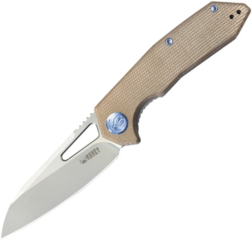 Kubey Vagrant Liner Lock Knife Tan Micarta (3.2" Bead Blast M390)