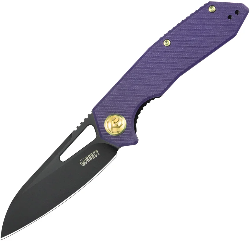 Kubey Vagrant Liner Lock Knife Purple G-10 (3.2" Black Stonewash M390)