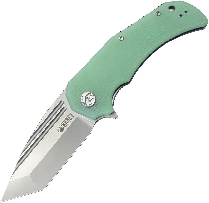 Kubey Bravo One Tanto Liner Lock Knife Jade G-10 (3.39" Bead Blast)