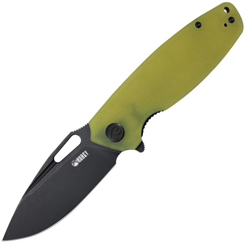 Kubey Tityus Liner Lock Knife Yellow G-10 (3.4" Black Stonewash D2)