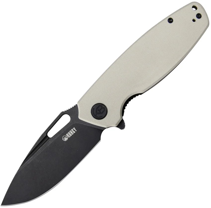 Kubey Tityus Liner Lock Knife Tan G-10 (3.4" Black Stonewash D2)