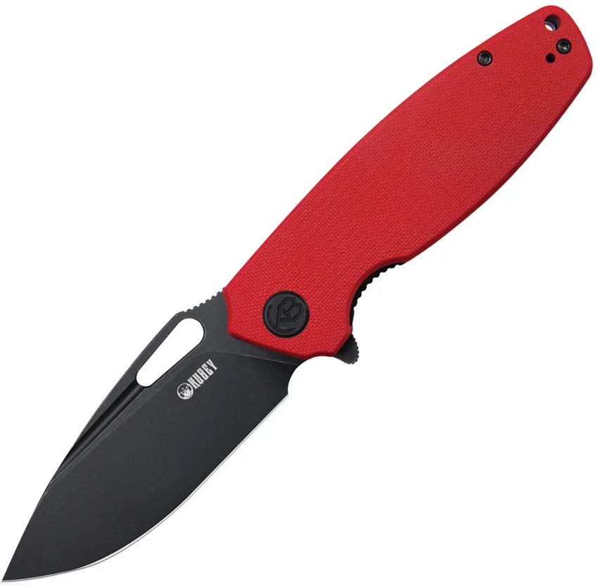 Kubey Tityus Liner Lock Knife Red G-10 (3.3" Black Stonewash)