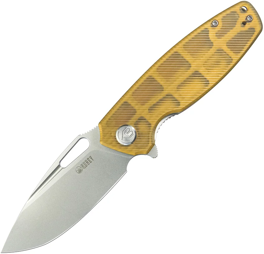 Kubey Tityus Liner Lock Knife Yellow Ultem (3.4" Bead Blast)
