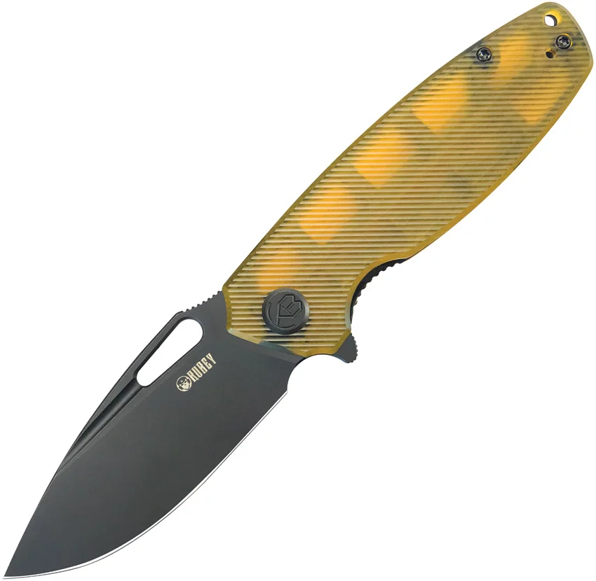 Kubey Tityus Liner Lock Knife Yellow Ultem (3.4" Black SW)