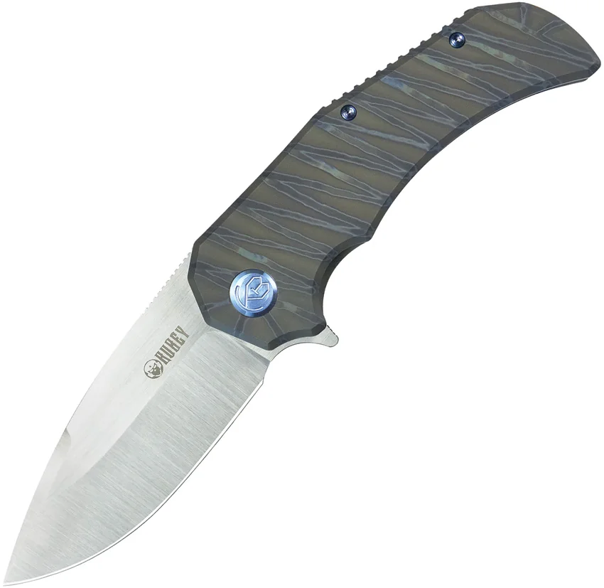 Kubey Bravo One Drop Point Frame Lock Knife Flame Titanium (3.39" Satin)