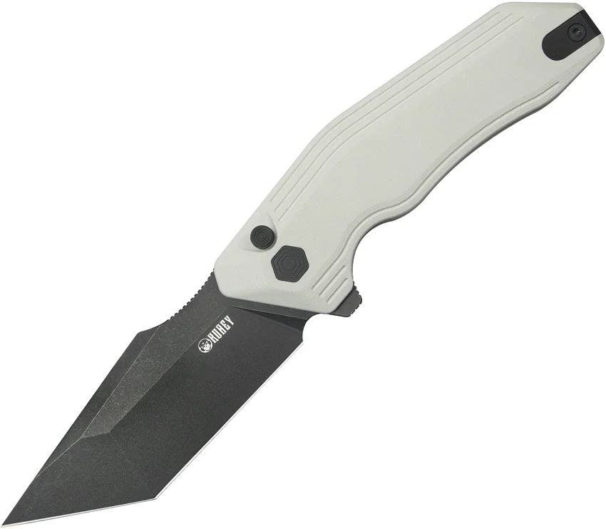 Kubey Yokai Button Lock Knife White G-10 (3.25" Black Stonewash)