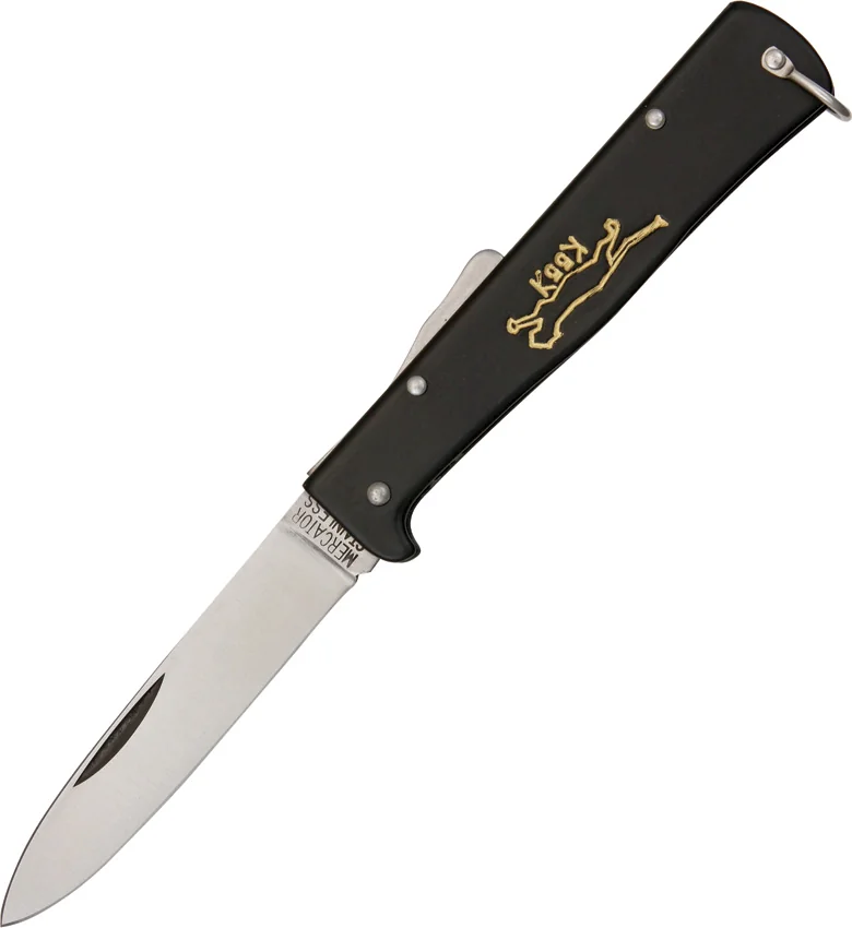 Otter Mercator Cat Lockback Folding Knife Black Stainless Steel (3.5" Satin) SS
