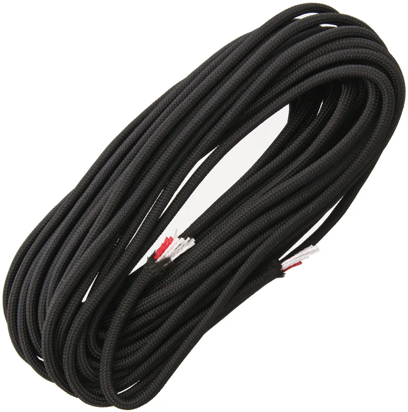 25' Black 550 FireCord Paracord Nylon Braided 7-Strand + 1 Tinder Core