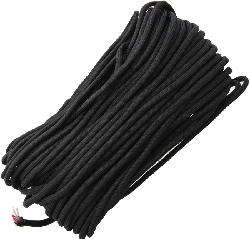 100' Black 550 FireCord Paracord Nylon Braided 7-Strand + 1 Tinder Core