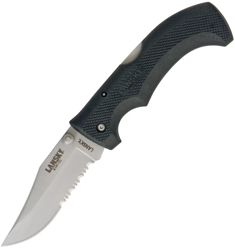 Lansky Easy Grip Lockback Folding Knife Black Rubber (3.5" Satin) LSKN030