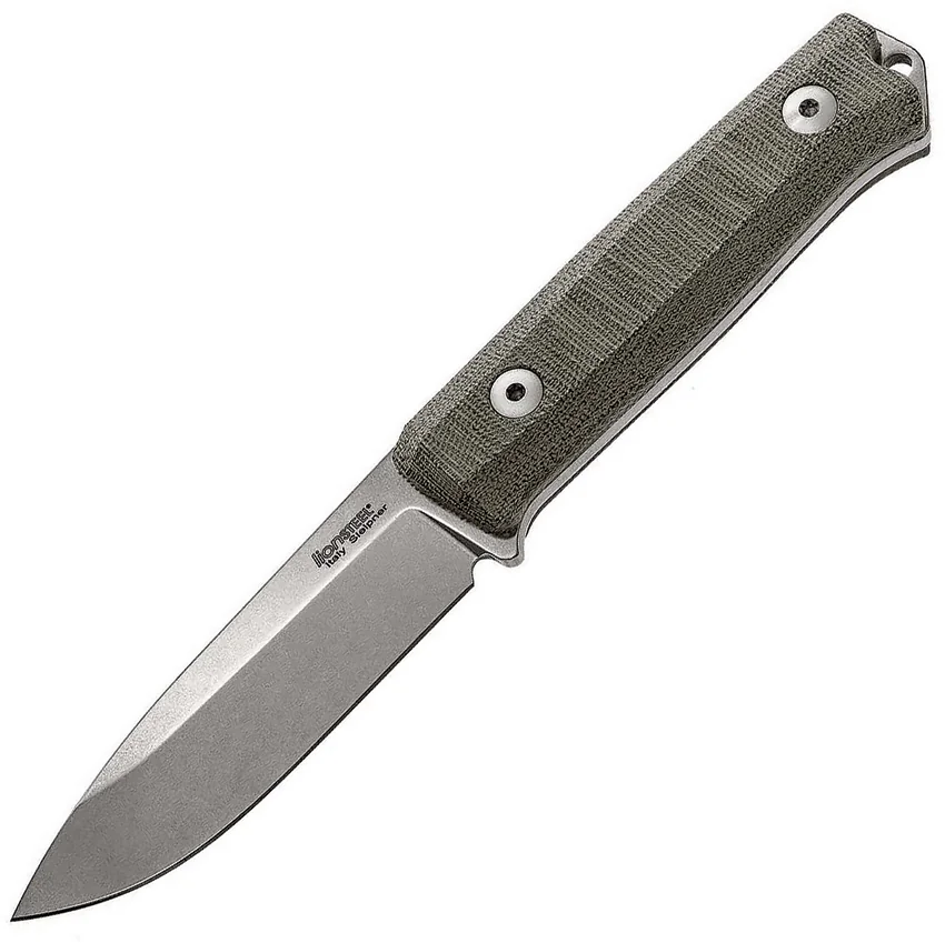 LionSteel Bushcraft B-40 Fixed Blade Camping Knife Green Micarta (4" Stonewash)