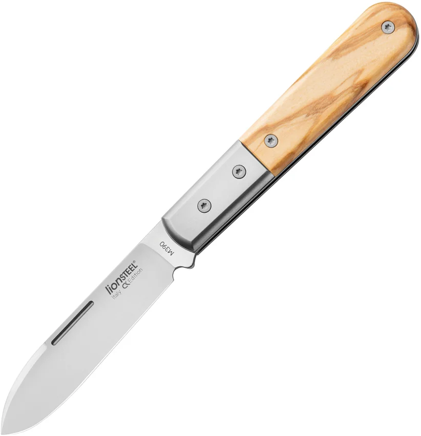 LionSteel Roundhead Slip Joint Knife Olive  Wood (3" Satin)