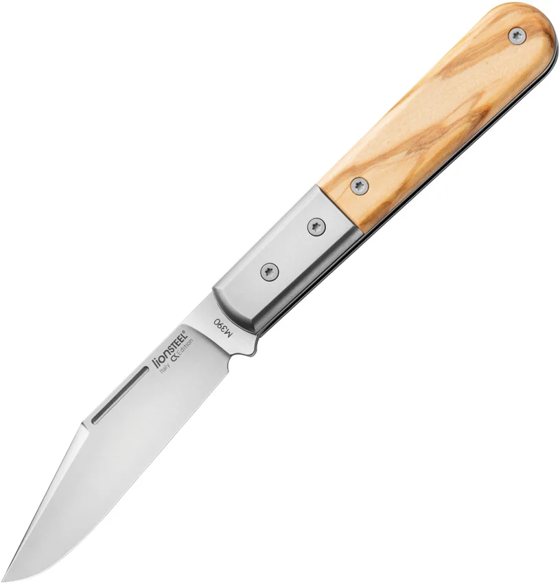 LionSteel Shuffler Clip Point Slip Joint Knife Olive Wood (3" Satin M390)