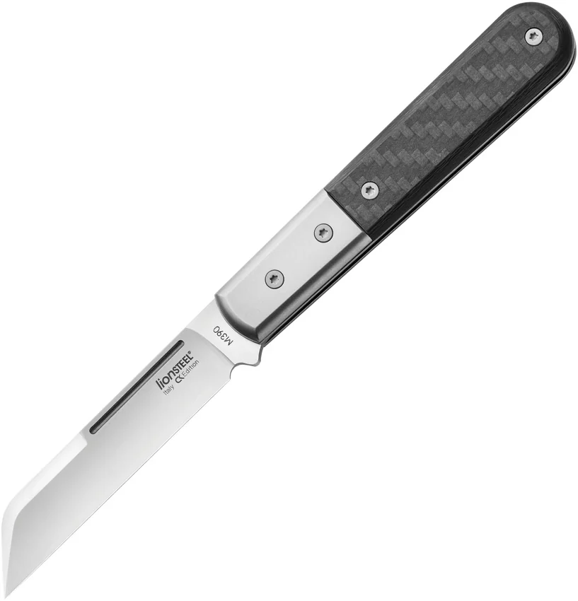 LionSteel DOM Wharncliffe Slip Joint Knife Carbon Fiber (3" Satin M390)