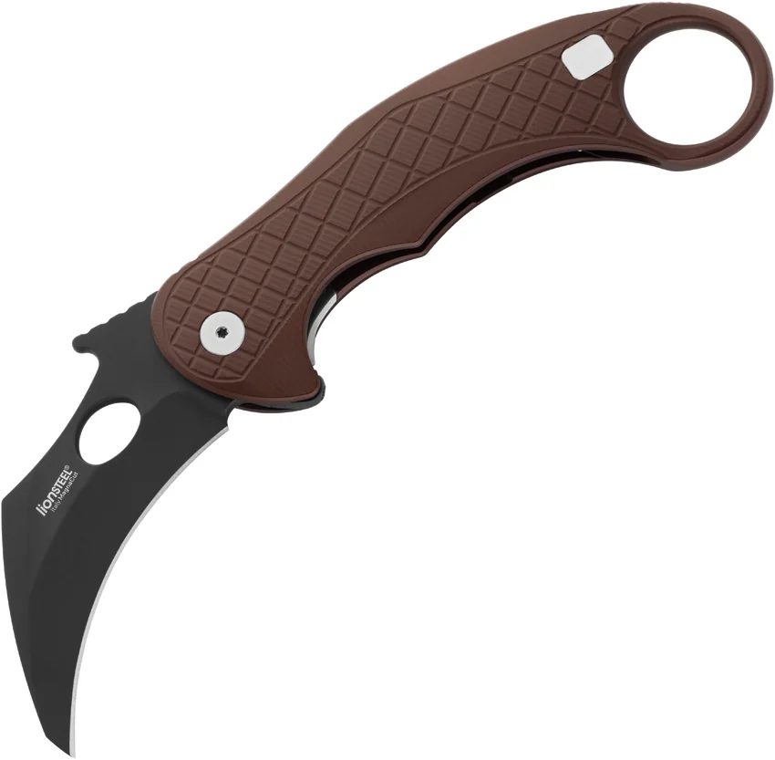 LionSteel Emerson L.E.One Karambit Folding Knife Brown Al (3.25" Black MagnaCut)