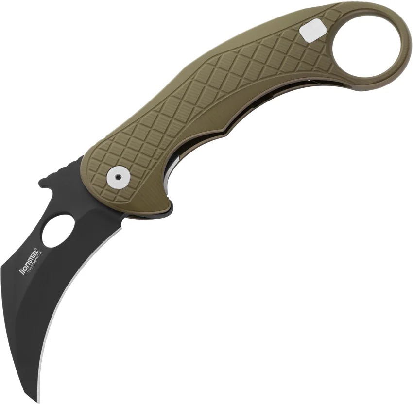 LionSteel Emerson L.E.One Karambit Folding Knife Green Al (3.25" Black MagnaCut)