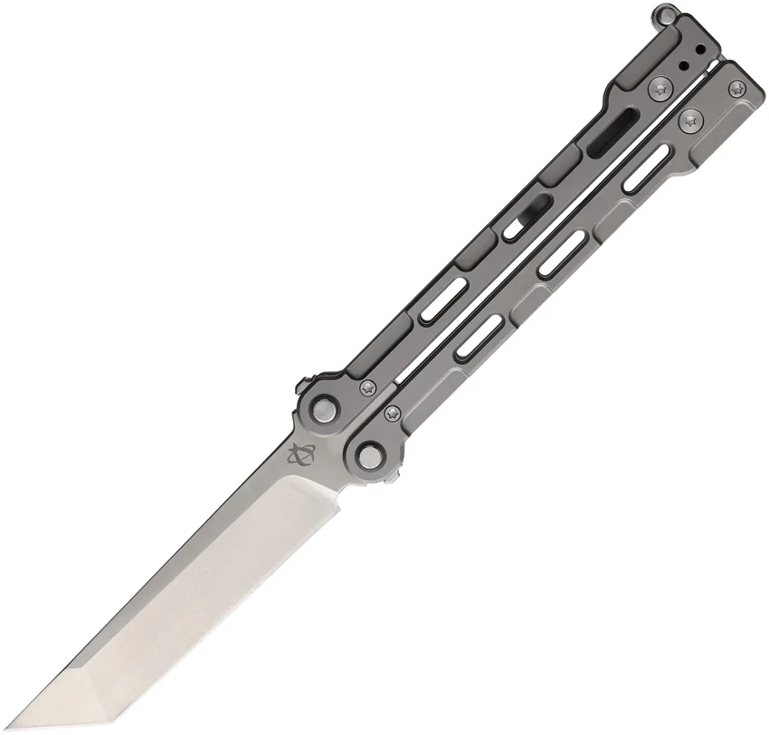 Mantis Flux Tanto Balisong Butterfly Knife Bead Blasted Titanium (4.5" Satin)