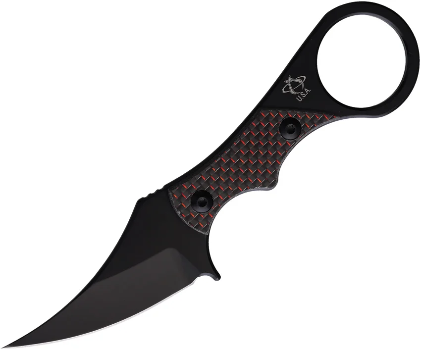 Mantis Sabot III Fixed Blade Karambit Knife Black/Red Twill CF (2.7" Black)