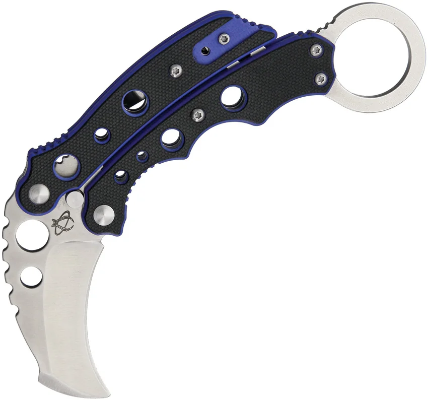 Mantis Vuja De Balisong Karambit Crossover Knife Black/Blue G-10 (2" Satin)