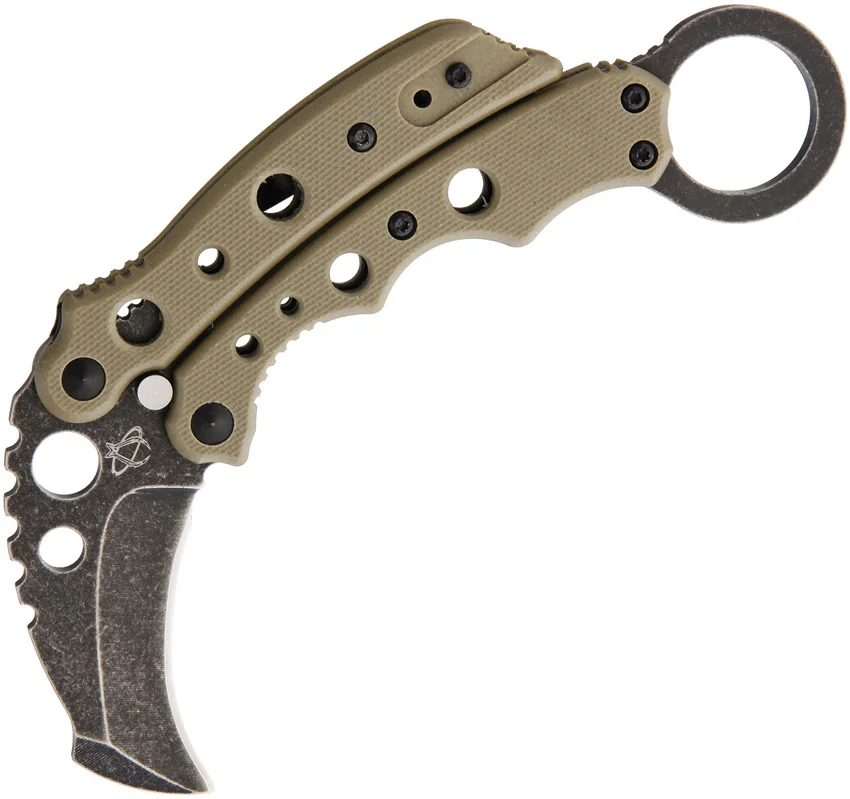 Mantis Vuja De Balisong Karambit Crossover Knife Desert Tan G-10 (2" Black SW)