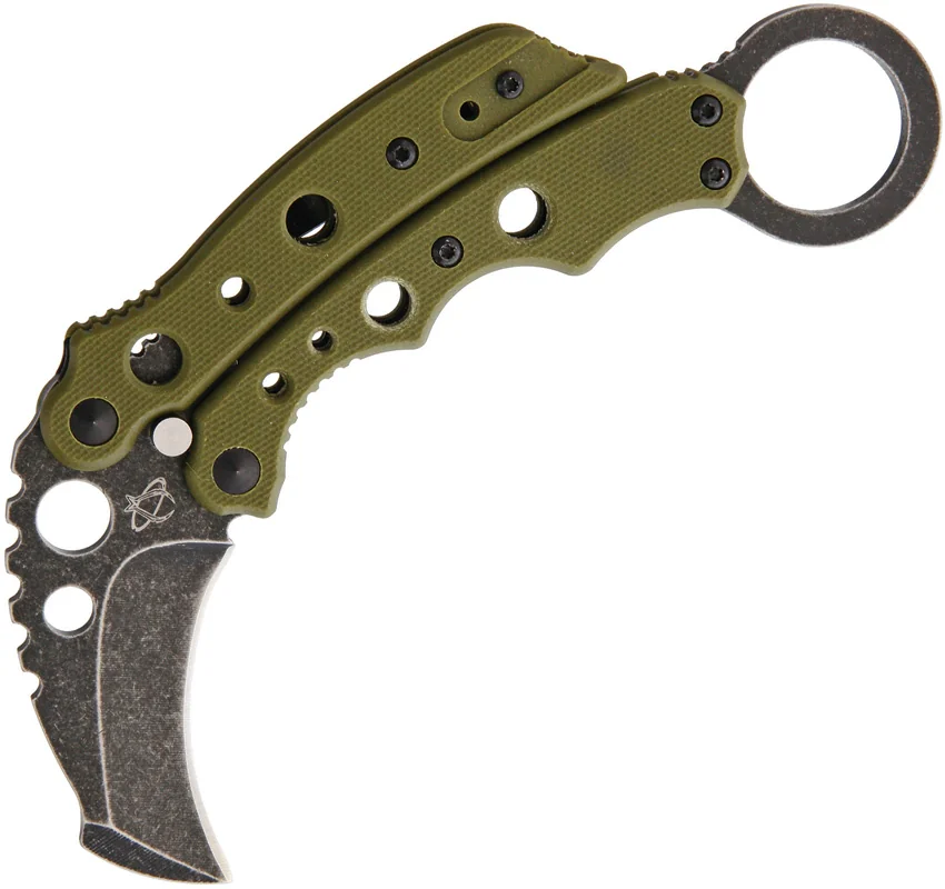 Mantis Vuja De Balisong Karambit Crossover Knife Green G-10 (2" Black SW)