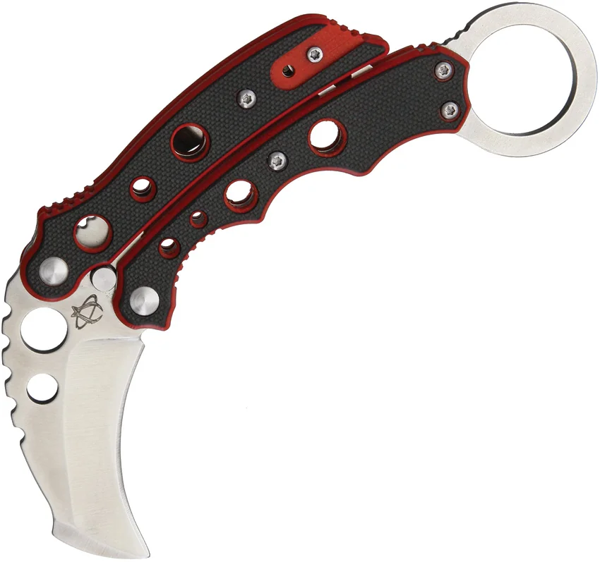 Mantis Vuja De Balisong Karambit Crossover Knife Black/Red G-10 (2" Satin)