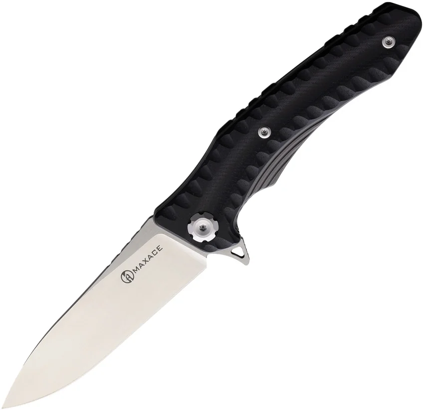 Maxace Zealot Liner Lock Knife Sculpted Black G-10 (3.9" Satin)