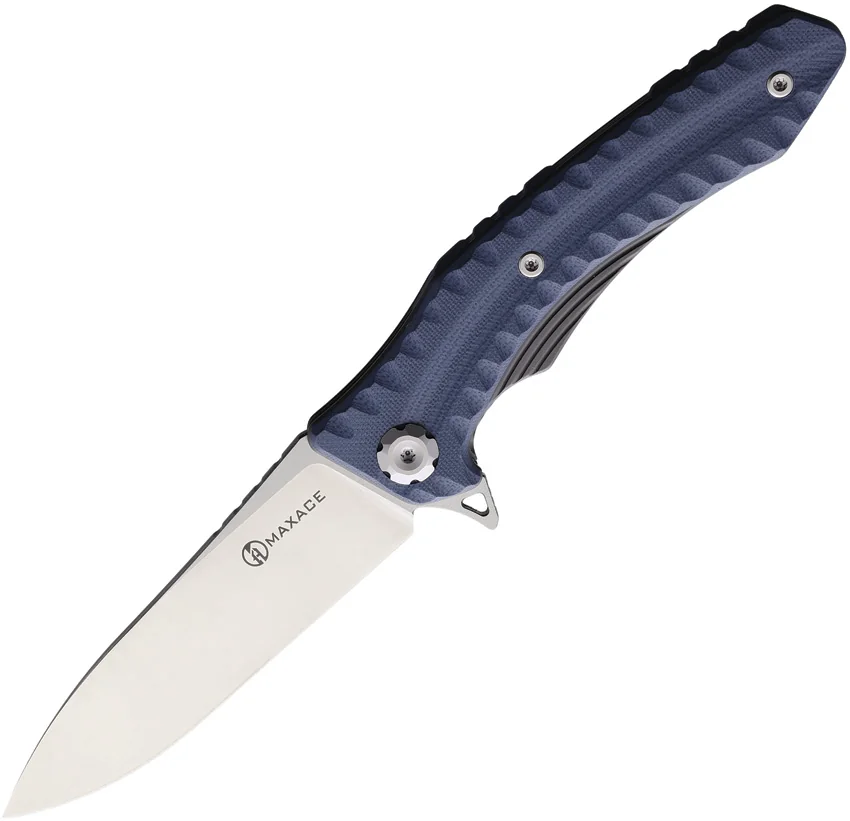 Maxace Zealot Liner Lock Knife Sculpted Blue G-10 (3.9" Satin)