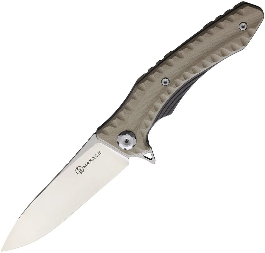 Maxace Zealot Liner Lock Knife Sculpted Tan G-10 (3.9" Satin)