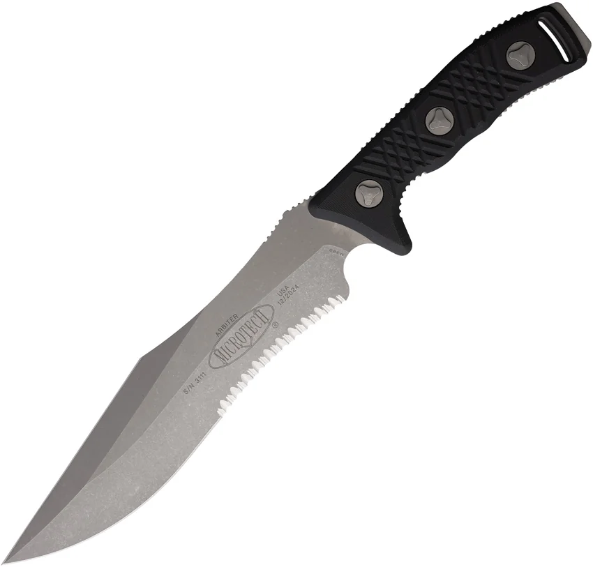 Microtech Arbiter Fixed Blade Knife Black G-10 (8.75" Apocalyptic Serr)