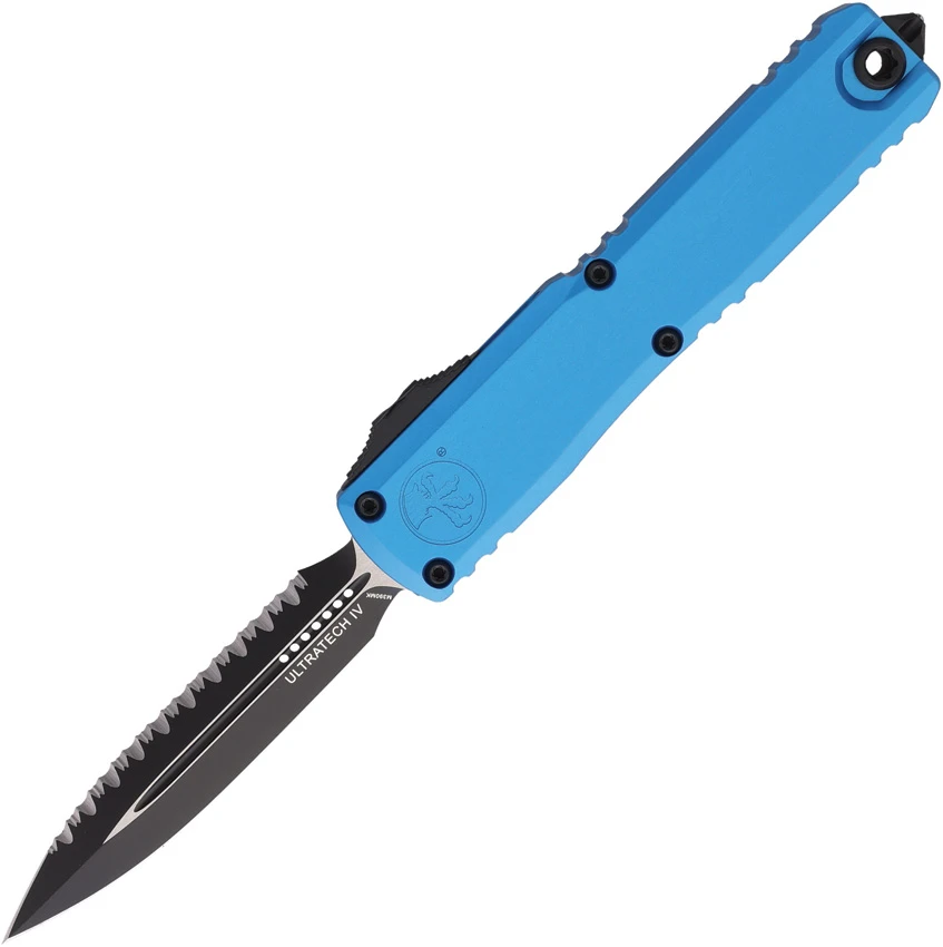 Microtech Ultratech D/E Gen IV Automatic Knife Blue Al (3.5" Black Full Serr), Microtech Ultratech D/E Gen IV Automatic Knife Blue Al (3.5" Black Full Serr) for Sale, Microtech Ultratech D/E Gen IV Automatic Knife Blue Al (3.5" Black Full Serr)
