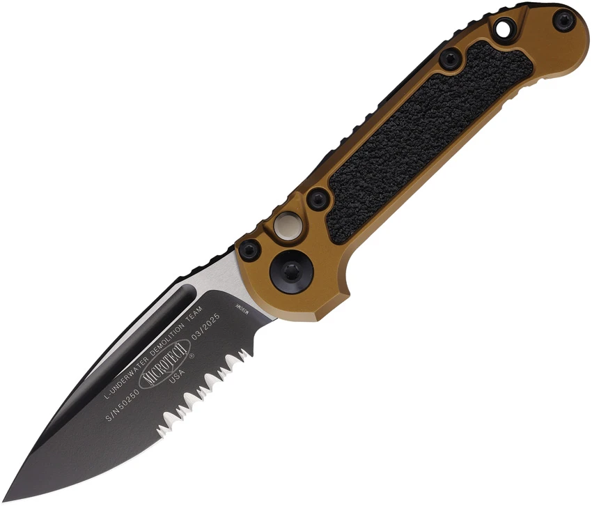 Microtech LUDT Gen III S/E Automatic Knife Tan Aluminum (3.5" Black Serr)