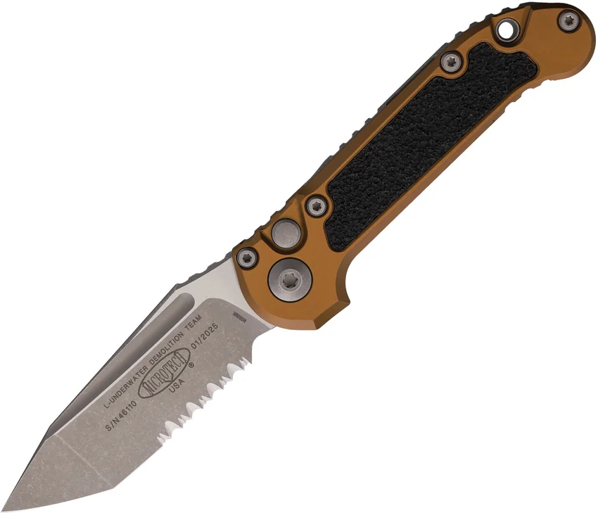 Microtech LUDT Gen III T/E Automatic Knife Tan Aluminum (3.5" AP Serr)