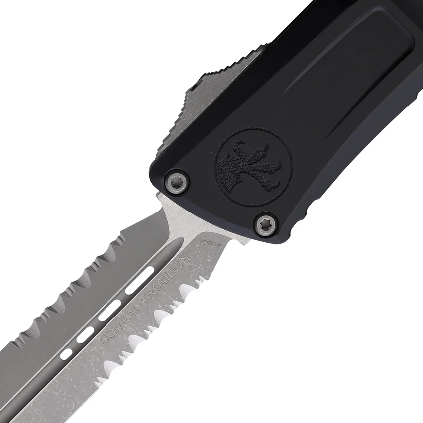 Microtech Combat Troodon D/E Gen III OTF Knife Black Al (4" Apocalyptic Serr), Microtech Combat Troodon D/E Gen III OTF Knife Black Al (4" Apocalyptic Serr) for Sale, Microtech Combat Troodon D/E Gen III OTF Knife Black Al (4" Apocalyptic Serr)