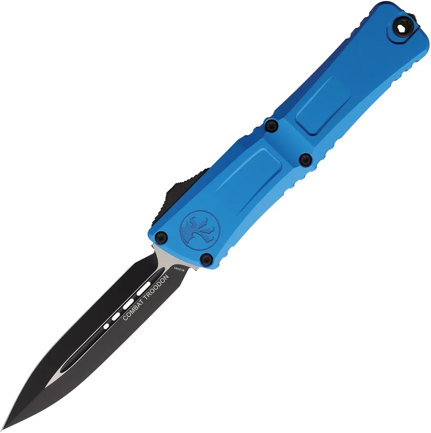 Microtech Combat Troodon Gen III D/E OTF Knife Blue Al (4" Black)1142-1BL