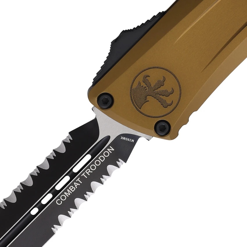 Microtech Combat Troodon Gen III D/E OTF Knife Tan Aluminum (4" Black Serr), Microtech Combat Troodon Gen III D/E OTF Knife Tan Aluminum (4" Black Serr) for Sale, Microtech Combat Troodon Gen III D/E OTF Knife Tan Aluminum (4" Black Serr)