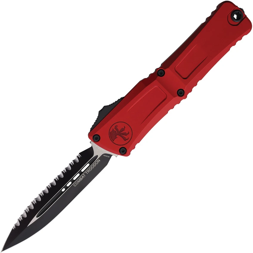 Microtech Combat Troodon Gen III D/E OTF Knife Red Aluminum (4" Black Full Serr)