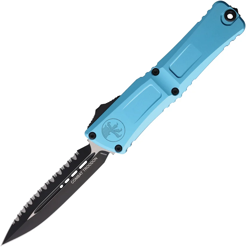 Microtech Combat Troodon Gen III D/E OTF Knife Turquoise (3.8" Black Full Serr)