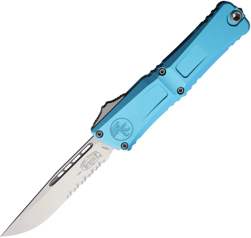 Microtech Combat Troodon Gen III S/E OTF Knife Turquoise  Aluminum (4" SW Serr)
