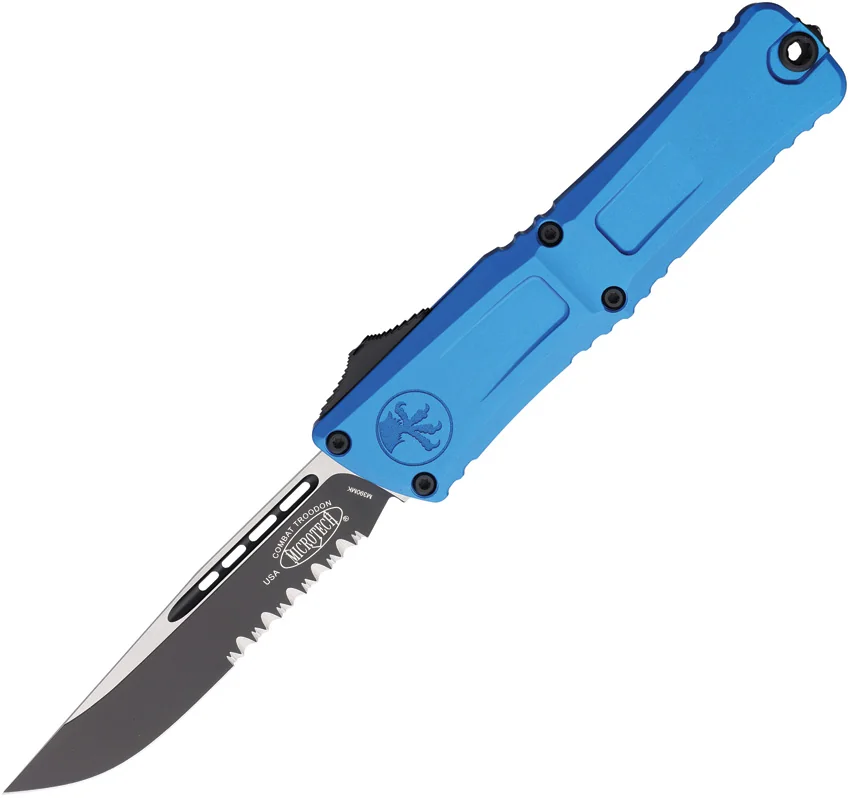Microtech Combat Troodon Gen III OTF Knife Blue Al (3.8" Black Serr)1143-2BL