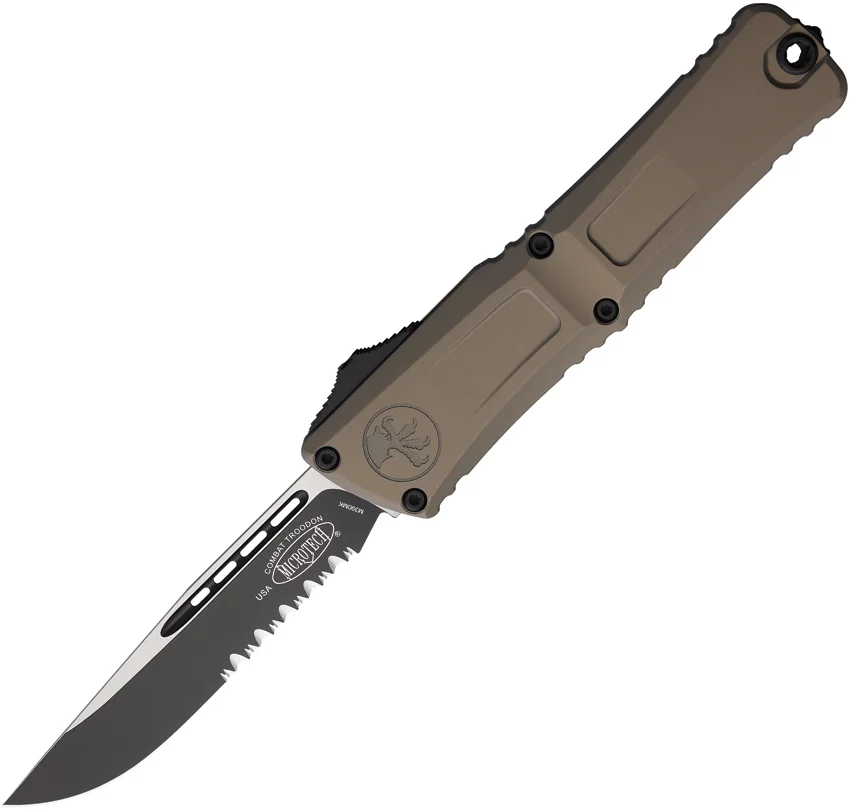 Microtech Combat Troodon Gen III S/E OTF Knife Natural Clear (4" Two-Tone Serr)