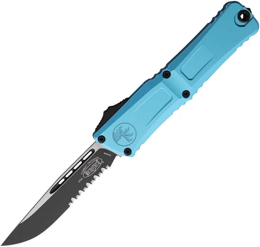 Microtech Combat Troodon Gen III S/E OTF Knife Turquoise Al (4" Black Serr)