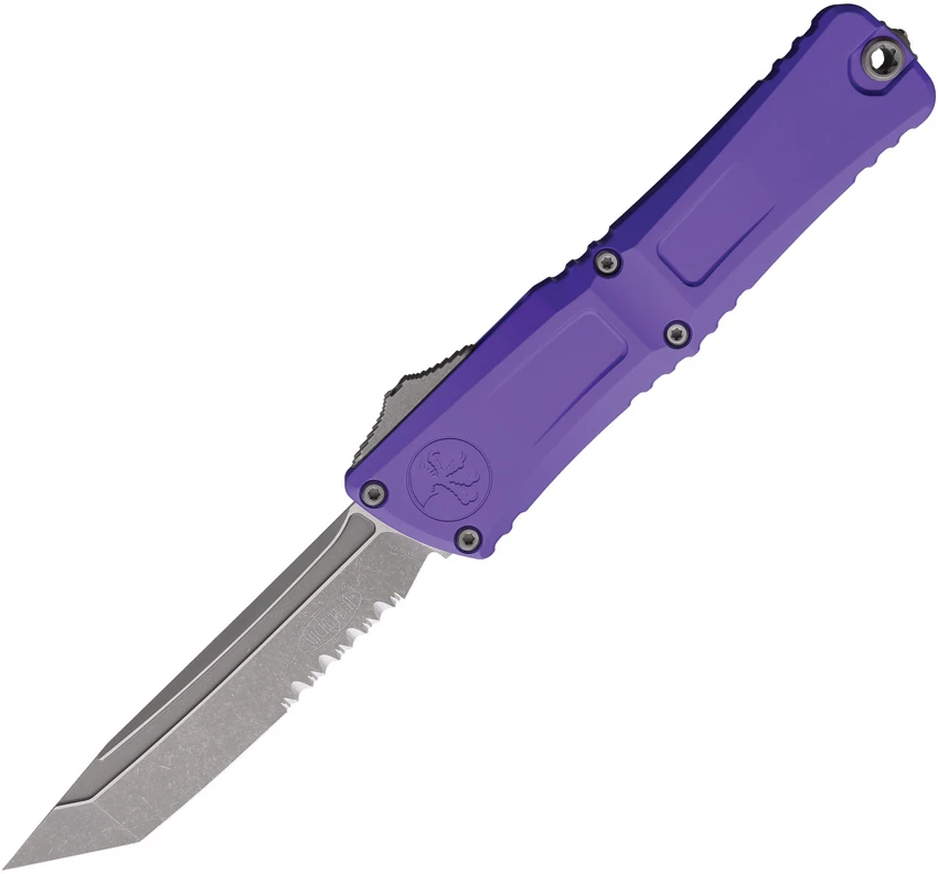 Microtech Combat Troodon Gen III T/E OTF Knife Purple Al (4" Apoc Serr), Microtech Combat Troodon Gen III T/E OTF Knife Purple Al (4" Apoc Serr) for Sale, Microtech Combat Troodon Gen III T/E OTF Knife Purple Al (4" Apoc Serr)