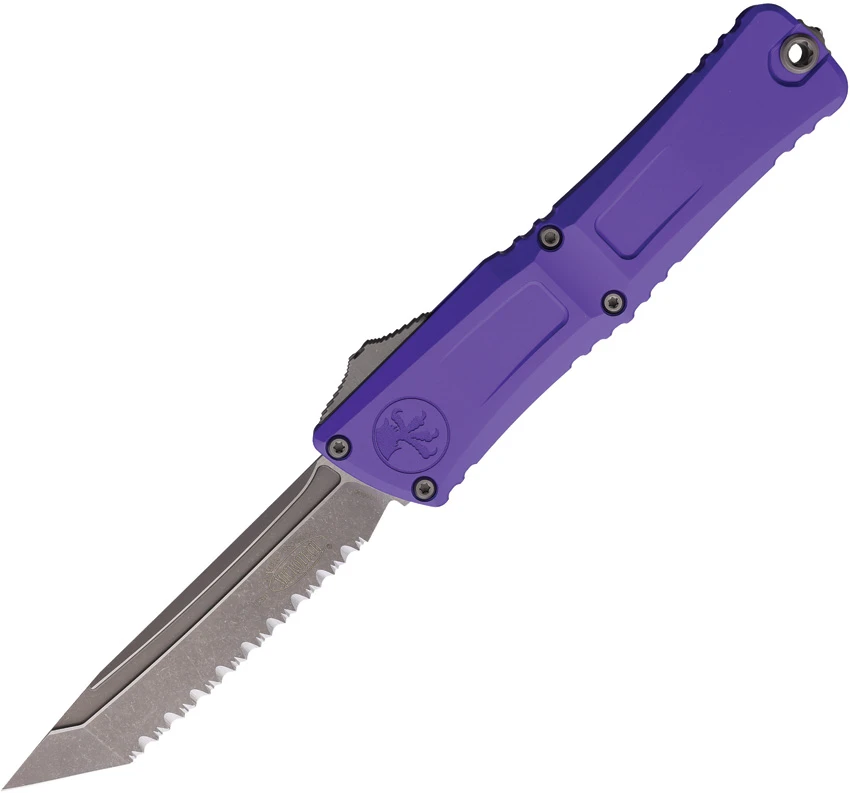 Microtech Combat Troodon Gen III T/E OTF Knife Purple Al (4" Apoc Full Serr), Microtech Combat Troodon Gen III T/E OTF Knife Purple Al (4" Apoc Full Serr) for Sale, Microtech Combat Troodon Gen III T/E OTF Knife Purple Al (4" Apoc Full Serr)