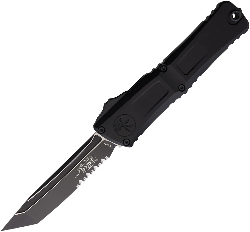 Microtech Combat Troodon Gen III T/E OTF Knife Black Aluminum (4" Black Serr)