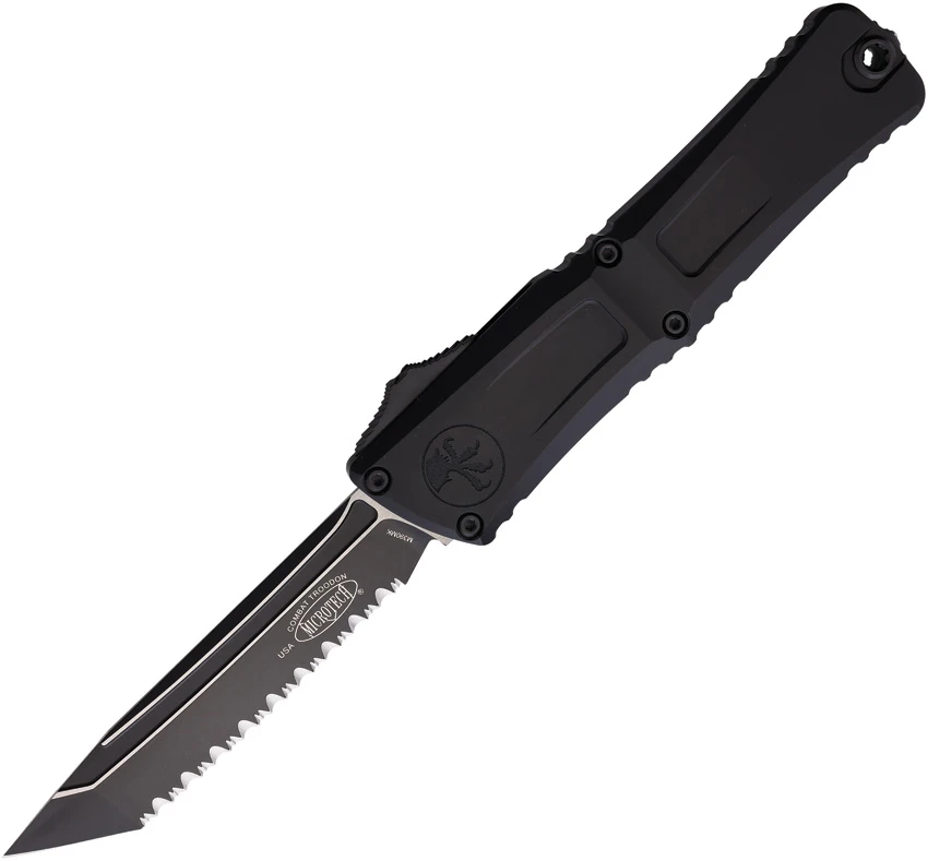 Microtech Combat Troodon Gen III T/E OTF Knife Black Al (4" Black Full Serr)