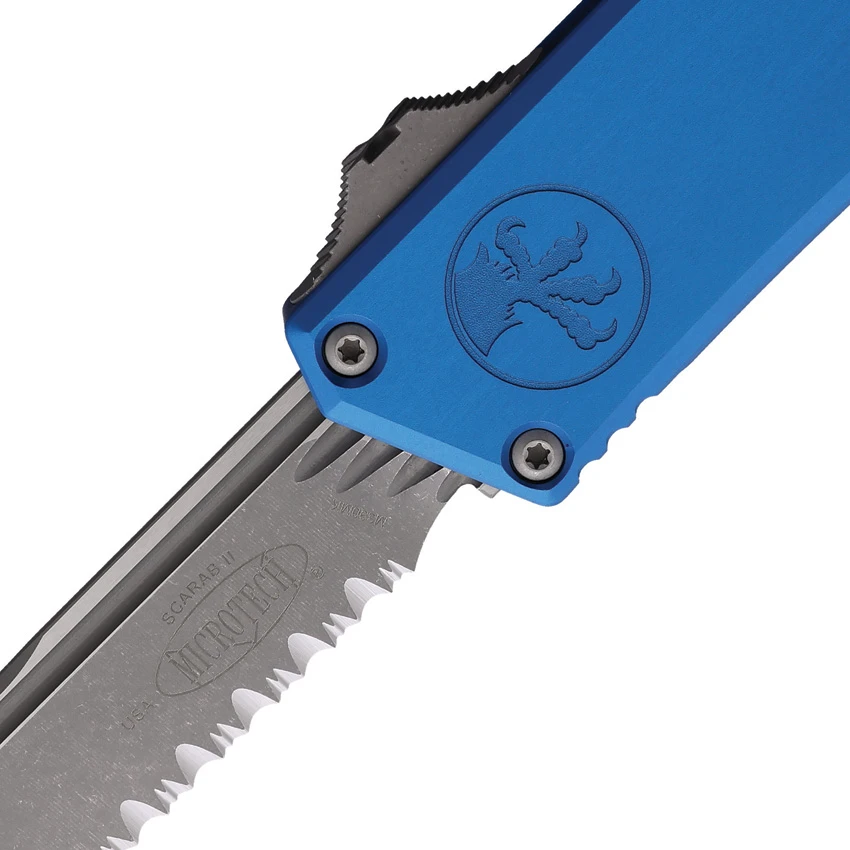 Microtech Scarab II Executive Gen III S/E OTF Automatic Knife Blue (4" Apoc Ser), Microtech Scarab II Executive Gen III S/E OTF Automatic Knife Blue (4" Apoc Ser) for Sale, Microtech Scarab II Executive Gen III S/E OTF Automatic Knife Blue (4" Apoc Ser)