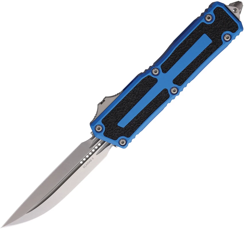 Microtech Scarab II Gen III D/E OTF Automatic Knife Blue Aluminum (4" Stonewash), Microtech Scarab II Gen III D/E OTF Automatic Knife Blue Aluminum (4" Stonewash) for Sale, Microtech Scarab II Gen III D/E OTF Automatic Knife Blue Aluminum (4" Stonewash)