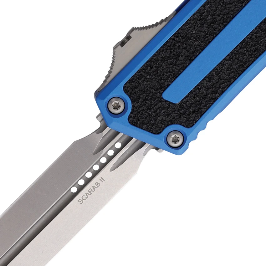 Microtech Scarab II Gen III D/E OTF Automatic Knife Blue Aluminum (4" Stonewash), Microtech Scarab II Gen III D/E OTF Automatic Knife Blue Aluminum (4" Stonewash) for Sale, Microtech Scarab II Gen III D/E OTF Automatic Knife Blue Aluminum (4" Stonewash)